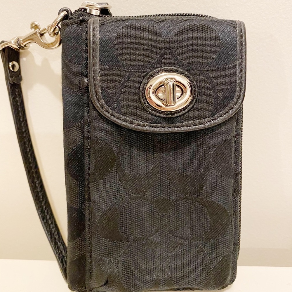 SALE Coach Black Signature Wristlet Wallet